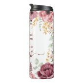 Elegante pastel roze bloem schriftnaam thermosbeker (Geroteerd rechts)