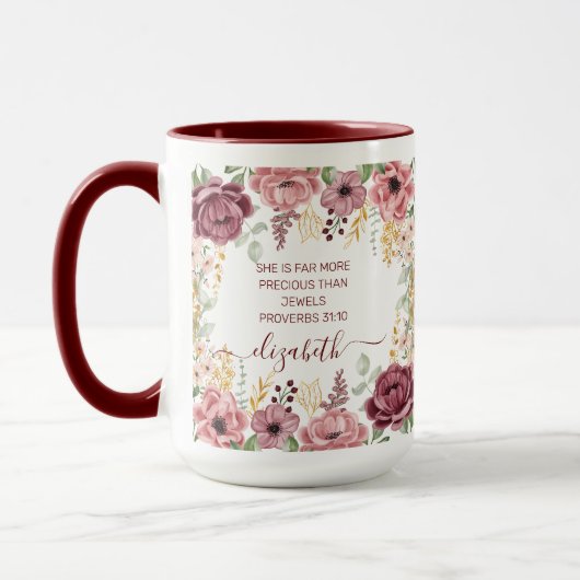 Elegante pastel roze bloem Spreuken 31 Mok (Links)