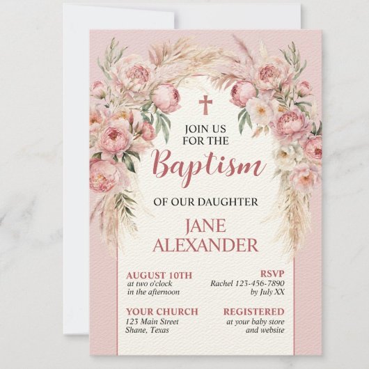 Elegante Pastel Roze Bloemendoop Kaart