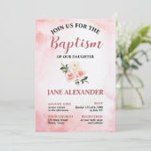 Elegante Pastel Roze Bloemige Doop Kaart (Staand voorkant)
