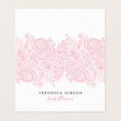 Elegante pastel roze bloemige paisley kant visitekaartje (Buitenkant ongevouwen)