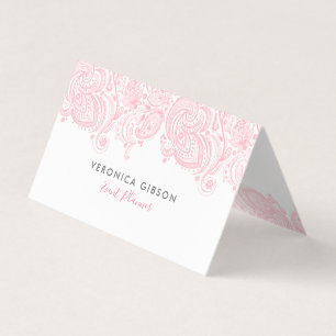 Elegante pastel roze bloemige paisley kant visitekaartje