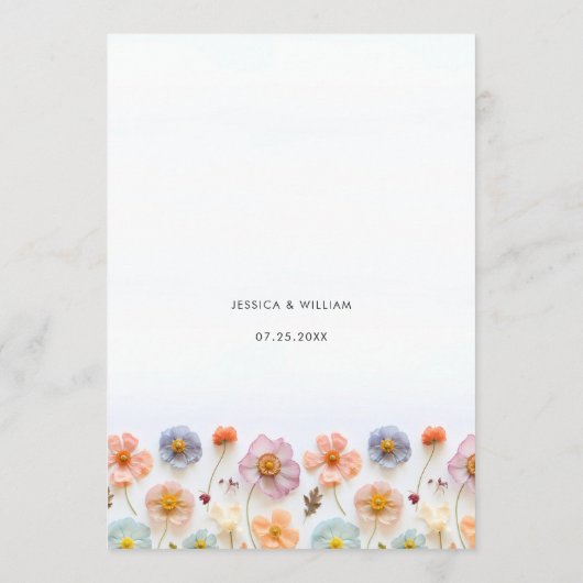 Elegante Pastel Roze Boheemse Wildflower bruiloft Menu (Achterkant)