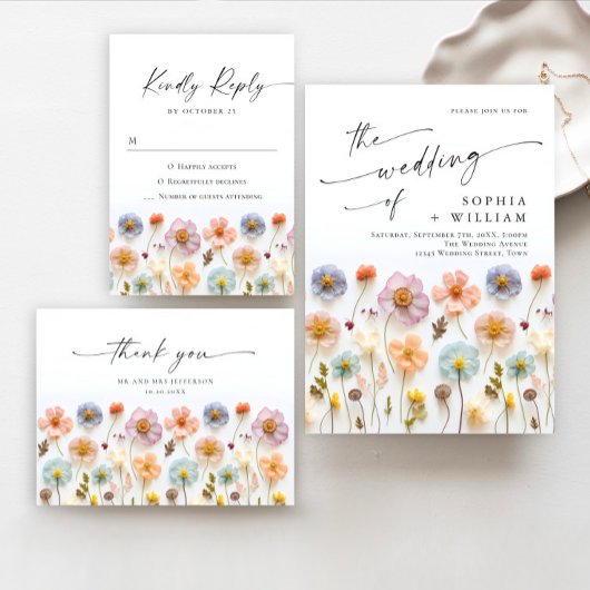 Elegante Pastel Roze Boheemse Wildflower bruiloft Menu