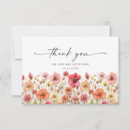 Elegante Pastel Roze Bohemian Field Wildflower Bedankkaart