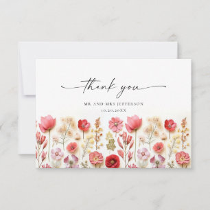 Elegante Pastel Roze Bohemian Field Wildflower Bedankkaart