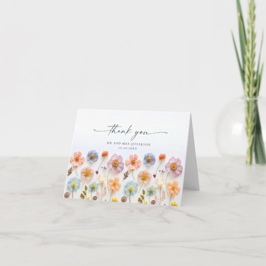 Elegante Pastel Roze Bohemian Field Wildflower Bedankkaart (Voorkant)