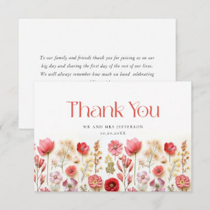 Elegante Pastel Roze Bohemian Field Wildflower Bedankkaart