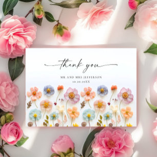 Elegante Pastel Roze Bohemian Field Wildflower Bedankkaart
