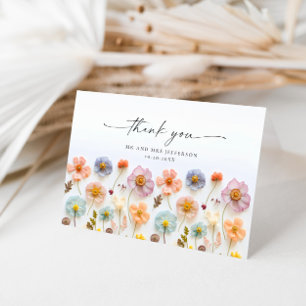 Elegante Pastel Roze Bohemian Field Wildflower Bedankkaart
