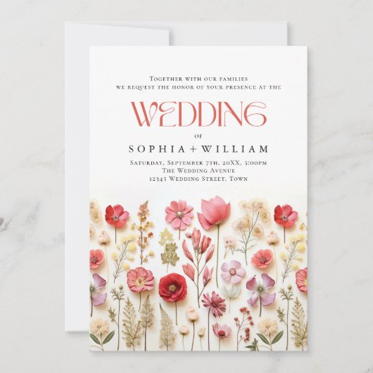 Elegante pastel roze boho wilde bloemen bruiloft kaart (Voorkant)