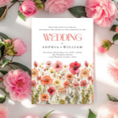 Elegante pastel roze boho wilde bloemen bruiloft kaart