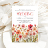 Elegante pastel roze boho wilde bloemen bruiloft kaart