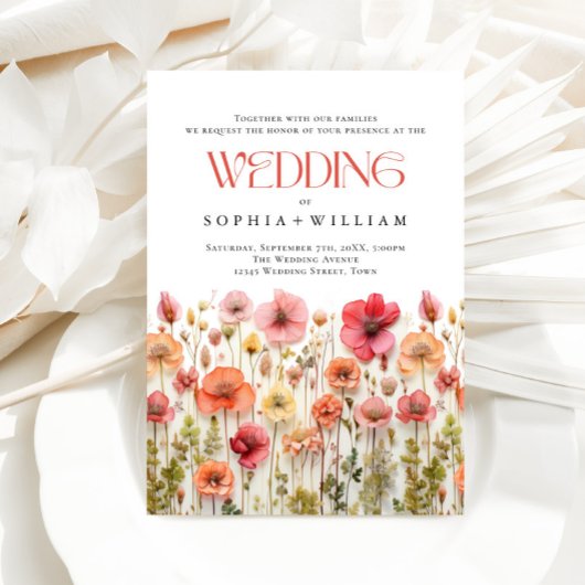 Elegante pastel roze boho wilde bloemen bruiloft kaart