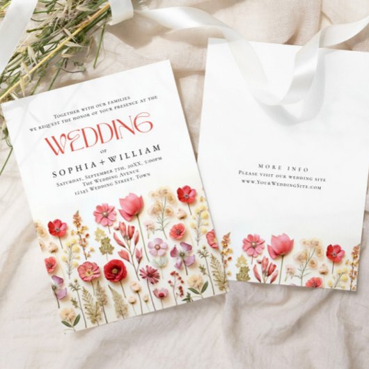 Elegante pastel roze boho wilde bloemen bruiloft kaart