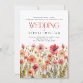 Elegante pastel roze boho wilde bloemen bruiloft kaart (Voorkant)