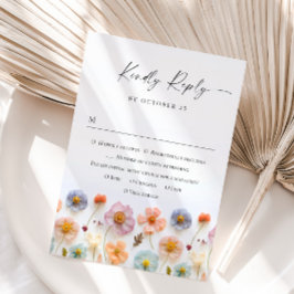 Elegante pastel roze boho wilde bloemen bruiloft RSVP kaartje