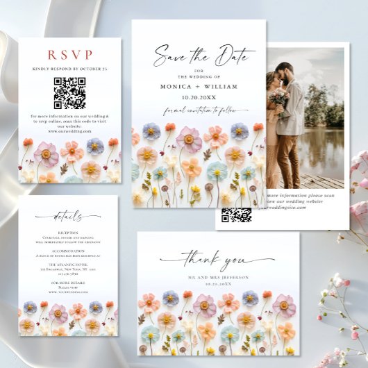 Elegante pastel roze boho wilde bloemen bruiloft RSVP kaartje