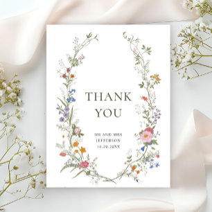 Elegante Pastel Roze Boho Wildflower Bedankt Briefkaart