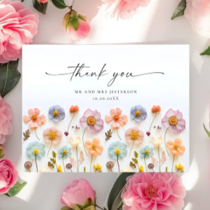 Elegante Pastel Roze Boho Wildflower Bedankt Briefkaart