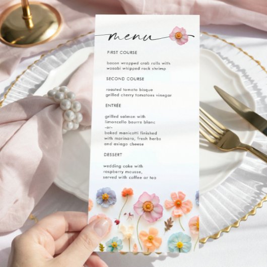 Elegante Pastel Roze Boho Wildflower bruiloft Menu