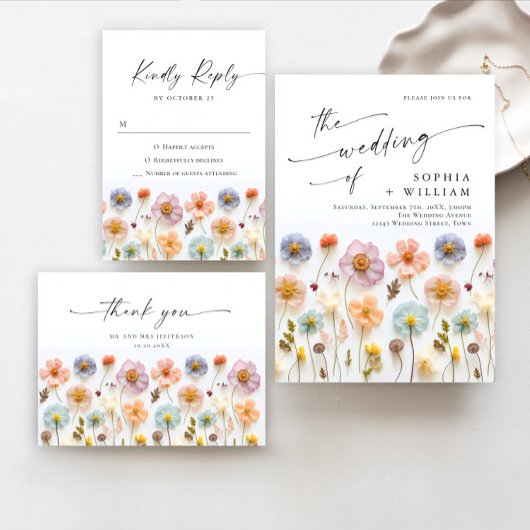 Elegante Pastel Roze Boho Wildflower bruiloft Menu