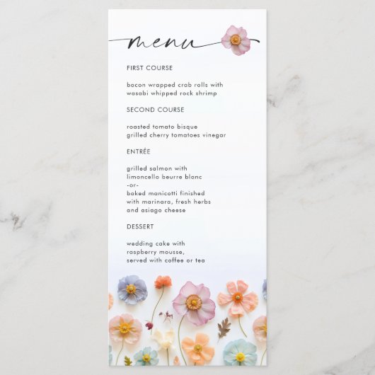 Elegante Pastel Roze Boho Wildflower bruiloft Menu (Voorkant)