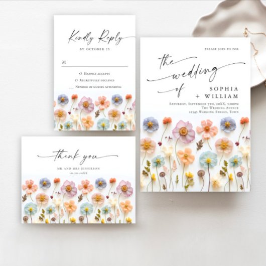 Elegante Pastel Roze Boho Wildflower bruiloft Plaatskaartje