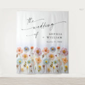 Elegante Pastel Roze Boho Wildflower bruiloft Wandkleed (Voorkant)