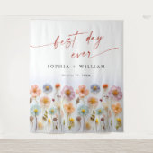 Elegante Pastel Roze Boho Wildflower bruiloft Wandkleed (Voorkant)