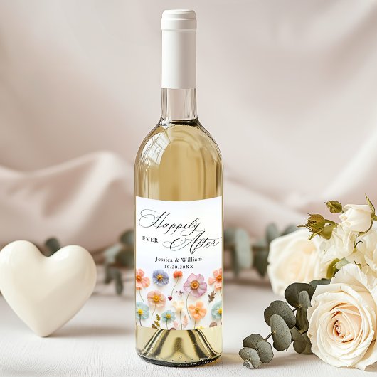 Elegante Pastel Roze Boho Wildflower bruiloft Wijn Etiket