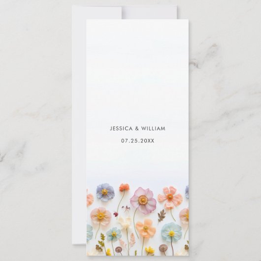 Elegante Pastel Roze Boho Wildflower Wedding Menu Kaart (Achterkant)