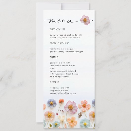 Elegante Pastel Roze Boho Wildflower Wedding Menu Kaart (Voorkant)