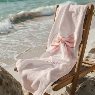 Elegante Pastel Roze Boog & Naam Gepersonaliseerd Strandlaken