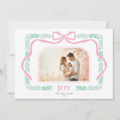 Elegante Pastel Roze Bow Joy Kerstfoto Lijst Kaart (Voorkant)
