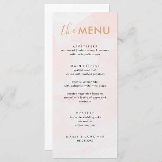 Elegante pastel roze bruiloft menu (Voorkant / Achterkant)