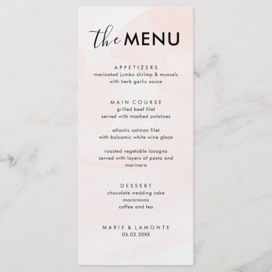 Elegante pastel roze bruiloft menu (Voorkant)