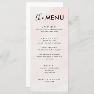 Elegante pastel roze bruiloft menu