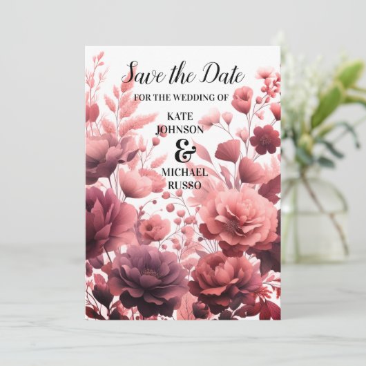 Elegante pastel roze bruiloft Save the date Kaart (Staand voorkant)