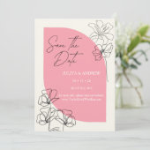 Elegante pastel roze en crème bruiloft save the date (Staand voorkant)