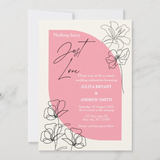 Elegante pastel roze en crème Huwelijksuitnodiging Kaart (Voorkant)