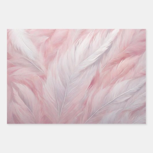 Elegante pastel roze en witte veren textuur inpakpapier vel (Voorkant 2)