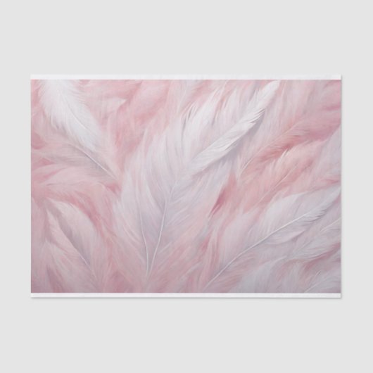 Elegante pastel roze en witte veren textuur tissuepapier (Voorkant)