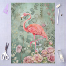 Elegante Pastel Roze Flamingo & Rozen Decoupage