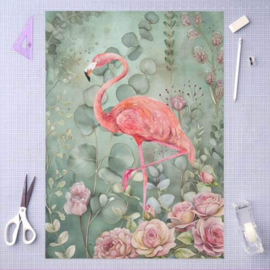Elegante Pastel Roze Flamingo & Rozen Decoupage Tissuepapier (Craft)