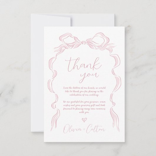 Elegante pastel roze hand getekende boog bruiloft bedankkaart (Voorkant)