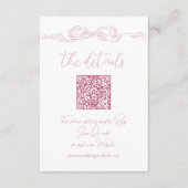 Elegante pastel roze hand getekende boog QR-code D Informatiekaartje (Voorkant)