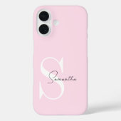 Elegante pastel roze monogram iPhone hoesje (Achterkant)