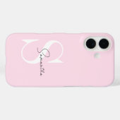 Elegante pastel roze monogram iPhone hoesje (Achterkant (horizontaal))
