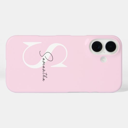 Elegante pastel roze monogram iPhone hoesje (Achterkant (horizontaal))